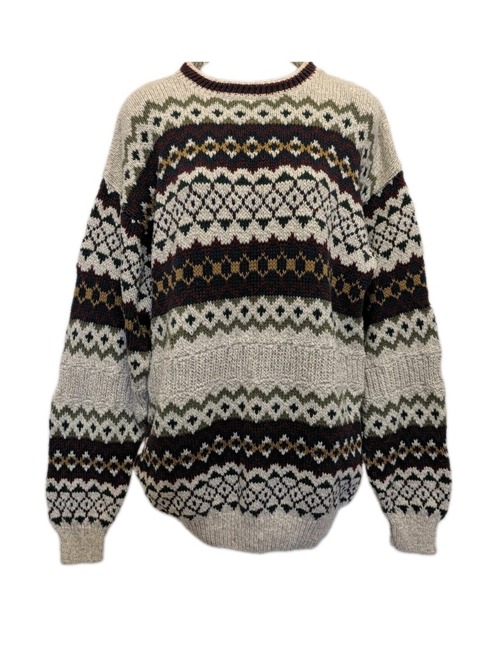 Mens Grandpa Fair Isle Sweater L Tall Robert Stock Vintage Nordic Knit Cotton